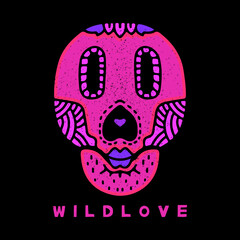 Cool Skull head in hipster style with wild love typography. illustration for t shirt, poster, logo, sticker, or apparel merchandise.