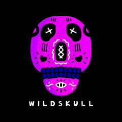 Cool Skull head in hipster style with wild skull typography. illustration for t shirt, poster, logo, sticker, or apparel merchandise.
