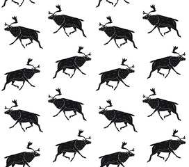 Vector seamless pattern of hand drawn doodle sketch black reindeer isolated on white background