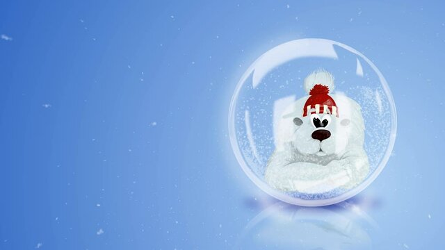 Polar bear in a glass snow globe.