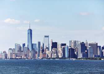 Retro toned picture of New York City Skyline, USA.