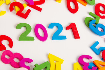 New 2021 year numbers multicolor isolated on the white