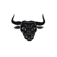 Vector hand drawn doodle sketch black bull face isolated on white background