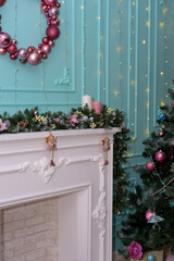 Christmas fireplace with Christmas tree