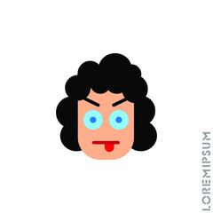 Mocking teasing and angry girl, woman icon. showing tongue and frowning eyebrows Emoticon Icon Vector Illustration. Style. color on white background