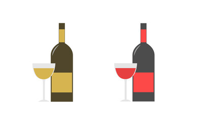 Red and white wine bottles vector icons