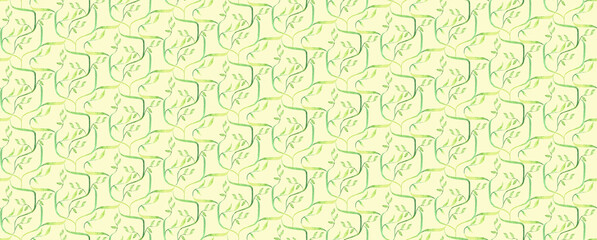 green leaves on ornate twigs - seamless plant pattern with a watercolor hand drawn elements on a light background