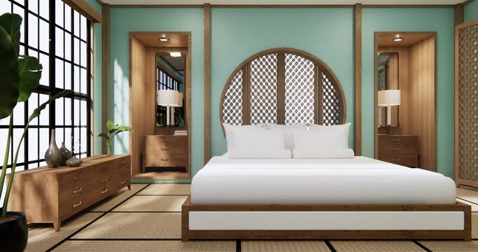 The Bedroom Japanese style.3D rendering
