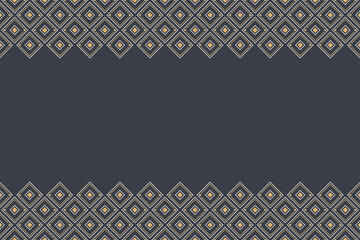 Obraz premium Seamless horizontal border pattern with rhombuses, isolated on dark background. Endless stylish texture. Ethnic texture. Space for text. Vector color background.