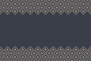 Seamless horizontal border pattern with rhombuses, isolated on dark background. Endless stylish texture. Ethnic texture. Space for text. Vector color background.