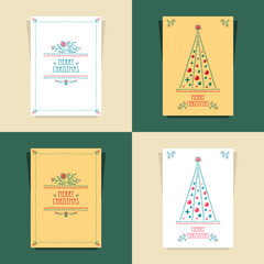Set Christmas made by drawing hand stitch in blue green red on white and beige for invitation or congratulation Merry Christmas or for  celebration winter holidays 