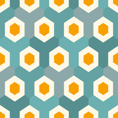 Contemporary honeycomb geometric pattern. Repeated hexagon ornament. Modern mosaic tiles background. Seamless surface abstract design. Geo wallpaper. Digital paper, textile print. Vector illustration
