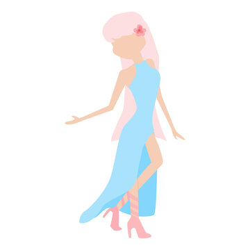 Cartoon Flat  Humanization Spring Lady Isolated On White. Can Be Used For Stiker, Notebook, Banner, Card, Poster And Any Design. Cute Standing Gentle Girl