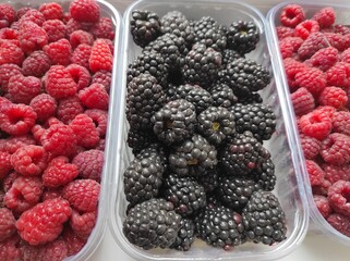 raspberries and blueberries