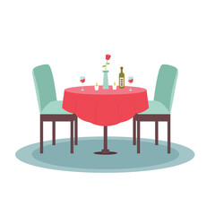 Home furnishings Table with chairs. Romantic dinner at home. Vector flat illustration