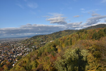 Fototapeta na wymiar Freiburg im Breisgau unter Herbstwäldern