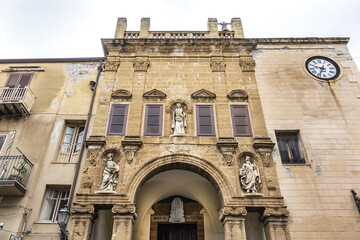 Chiesa di Maria SS della Catena, completed in 1780, built in the remains of megalithic walls. Piazza Garibaldi, Cefalu, Sicily, Italy.