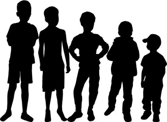 Silhouette of children on white background.	