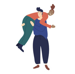 Homosexual lesbian couple hug. Lesbian family, two girls in love. Cute flat vector illustration isolated on white	