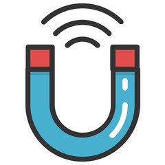 
A horseshoe shaped magnet with magnetic fields
