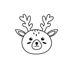 Vector hand drawn doodle flat cartoon deer face isolated on white background