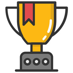 
Award or winning trophy with ribbon flat design icon
