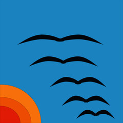 landscape, sky, seagulls, sunrise, sand, grass, sea, vector illustration, vector, illustrator, beautiful landscape, rest