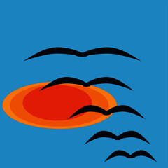 landscape, sky, seagulls, sunrise, sand, grass, sea, vector illustration, vector, illustrator, beautiful landscape, rest