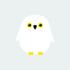 Vector flat cartoon doodle owl isolated on gray background
