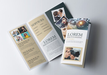 Photography Tri-Fold Brochure Layout with Nude Color Accents