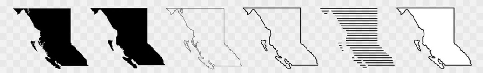 British Columbia Map Black | Province Border | Canada State | Canadian | America | Transparent Isolated | Variations - obrazy, fototapety, plakaty