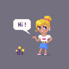 Obraz premium Pixel art girl character. Young woman personage.