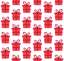 Vector seamless pattern of flat cartoon red Christmas present box isolated on white background