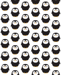 Vector seamless pattern of flat cartoon doodle hand drawn penguin isolated on white background