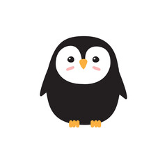 Vector flat cartoon doodle hand drawn penguin isolated on white background