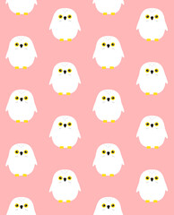 Vector seamless pattern of flat cartoon doodle owl isolated on pink background