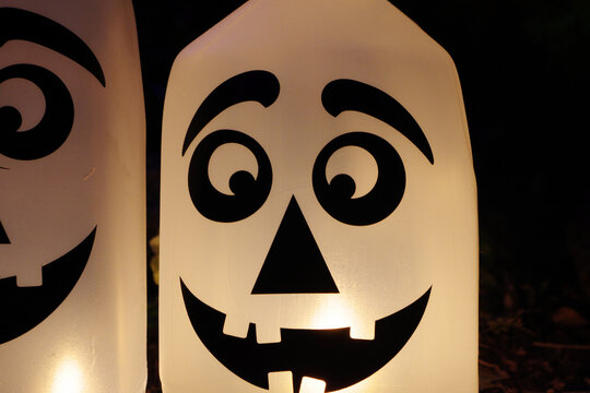 The happy face of a what was supposed to be a spooky Halloween decoration
