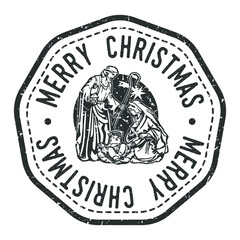 Merry Christmas Seal. Mail Santa Claus Vector Stamp Round Design illustration Silhouette.