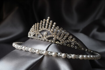 bridal tiara on silver shiny material