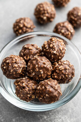 Sweet chocolate truffles. Tasty belgian pralines balls.