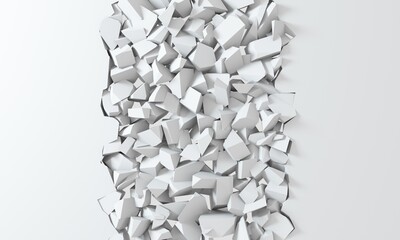 Fototapeta premium 3D rendering - white background simulating a hole in the wall. Broken stone banner. Background with vibrant color. Dynamic abstraction.