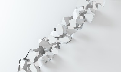 3D rendering - white background simulating a hole in the wall. Broken stone banner. Background with vibrant color. Dynamic abstraction.