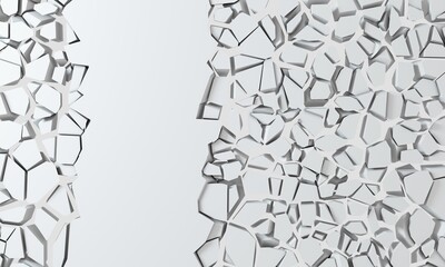 3D rendering - white background simulating a hole in the wall. Broken stone banner. Background with vibrant color. Dynamic abstraction.