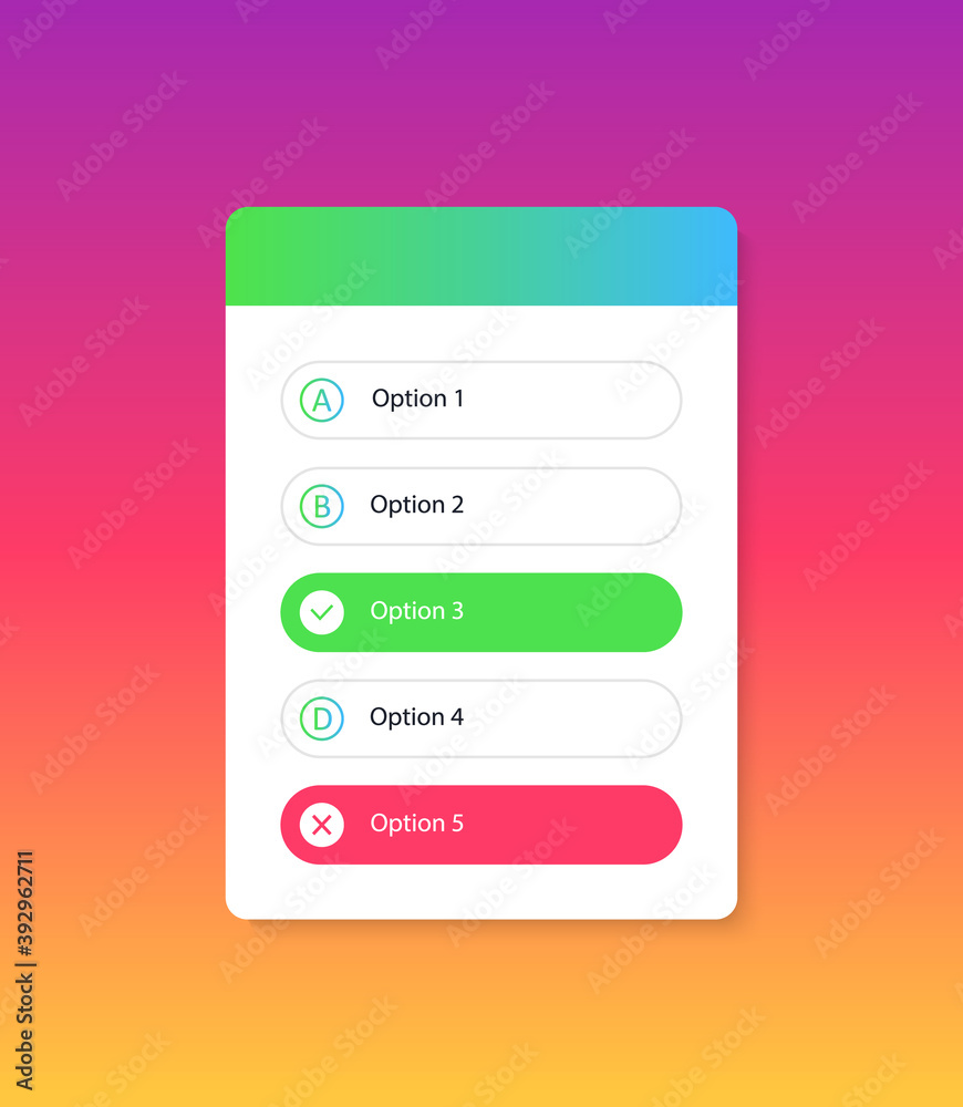 Poster quiz and question icon. template for poll. interface for asks in social media. sticker with test for