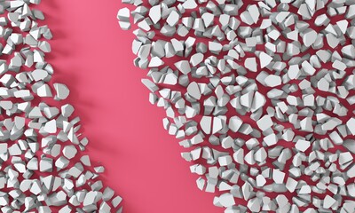 3D rendering - white background simulating a hole in the wall. Broken stone banner. Background with vibrant color. Dynamic abstraction.