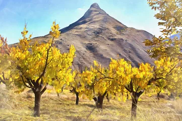 Bäume im Ararat-Tal in Sardarapat bunter Malerei © idea_studio