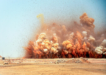 Dust storm after the Detonator blasting in the Arabian desert