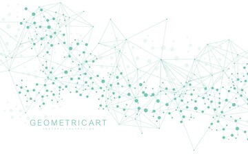 Obraz premium Structure molecule and communication. Dna, atom, neurons. Scientific concept for your design. Connected lines with dots. Medical, technology, chemistry, science background. Vector illustration.
