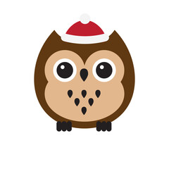 Vector flat cartoon colored owl in winter hat isolated on white background