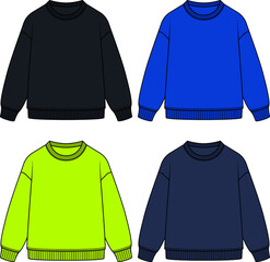 flat sketch sweatshirt and sweater design in 4 different colors for kids